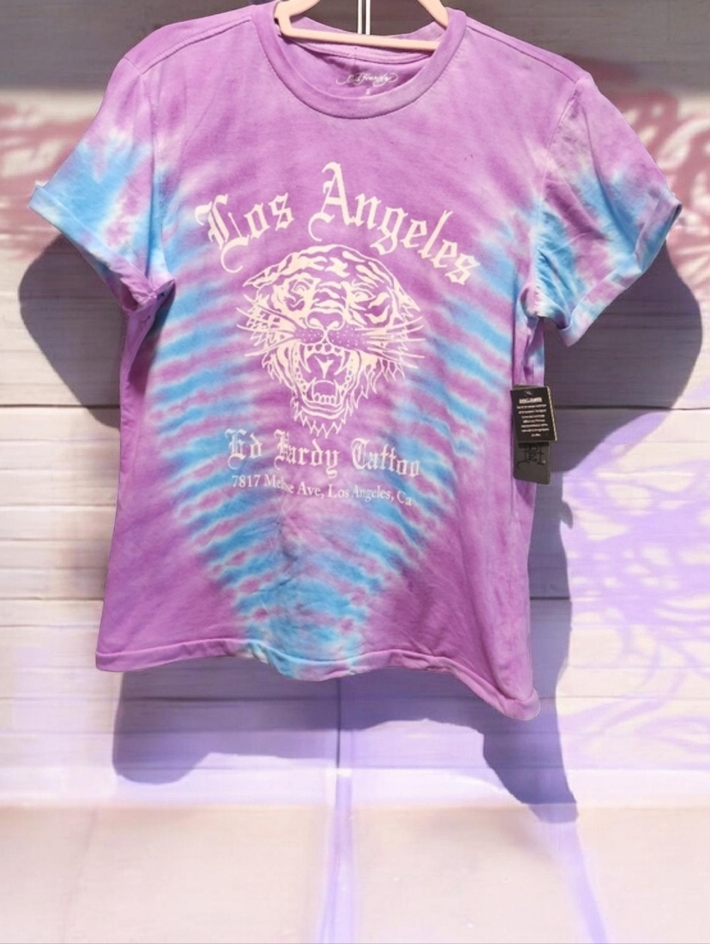 Ed Hardy Iconic Retro Tiger Head Women's Graphic Tye Dye Tee